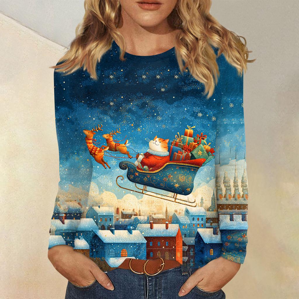 Košile s dlouhým rukávem pro ženy Roztomilý potisk Grafika Trička Halenky Běžné Velikosti Zásadní topy Pulovr