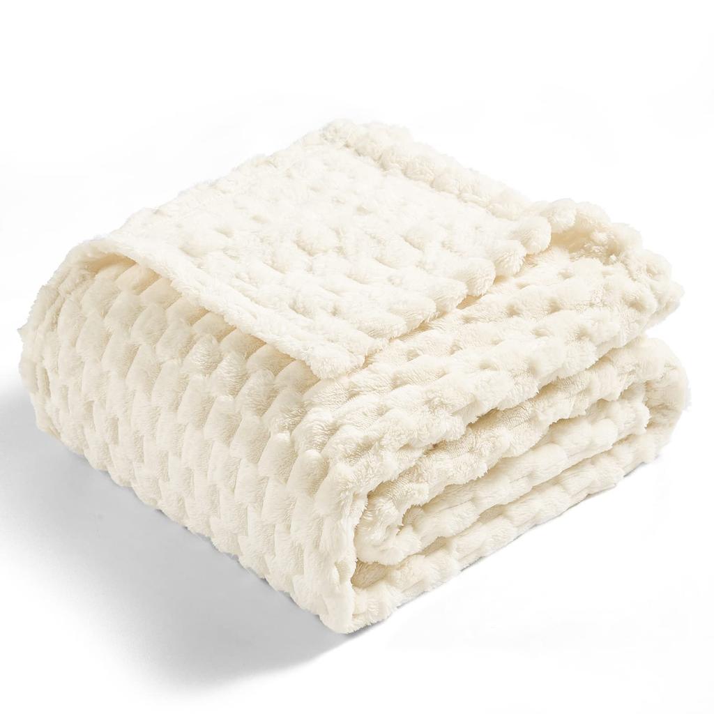 Faux Rabbit Plush Blanket Thick Soft Nap Throw Quilt Double Layer Grid Pattern for Students Home Bed