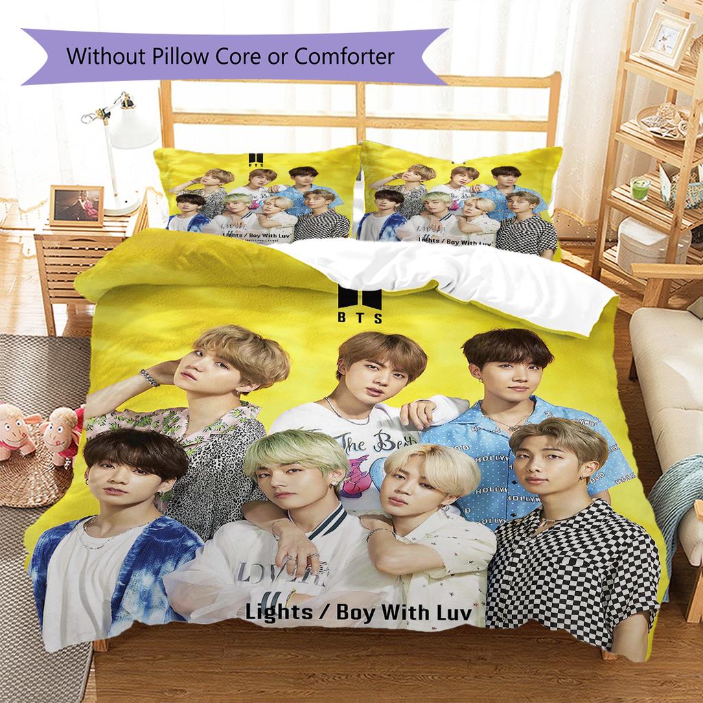 Juego de ropa de cama con estampado de grupo Kpop, funda nórdica, funda de almohada, decoración del hogar, regalo (1 * funda nórdica + 2 * fundas de almohada, sin núcleo)
