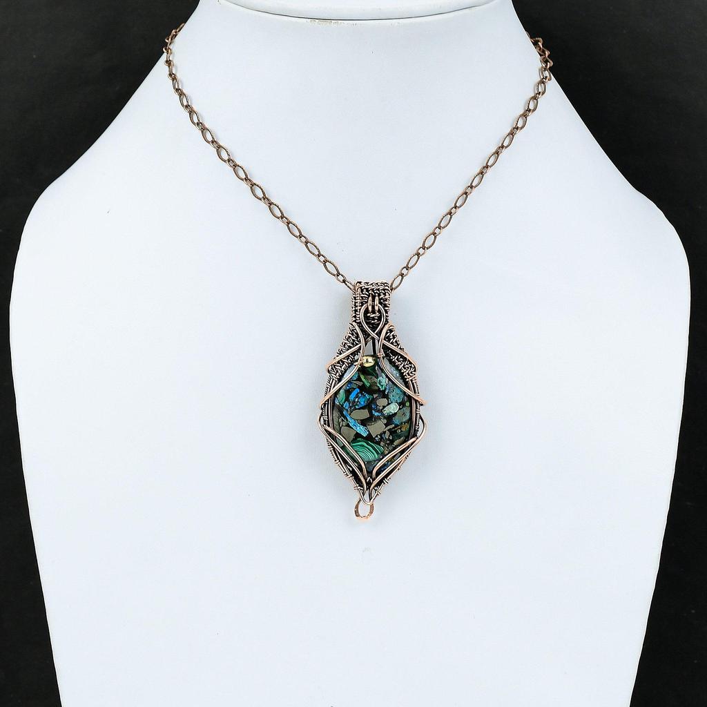Copper Azurite Malachite Pendant Copper Wire Wrapped Pendant Copper Jewelry Real Gemstone Pendant Gift For Her Handmade Wire Wrapped Jewelry