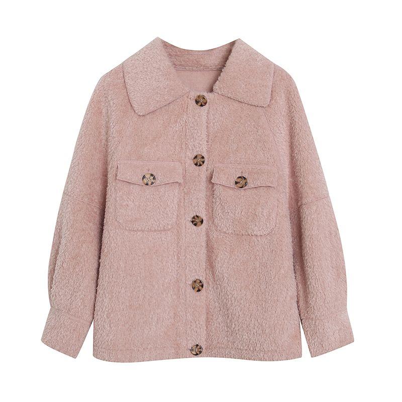 

Export Autumn Winter Women s Wear Fur Integrated Lapel Single Breasted Western Style All-Matching Heattech Classic Style Faux Fur Coat Pink S