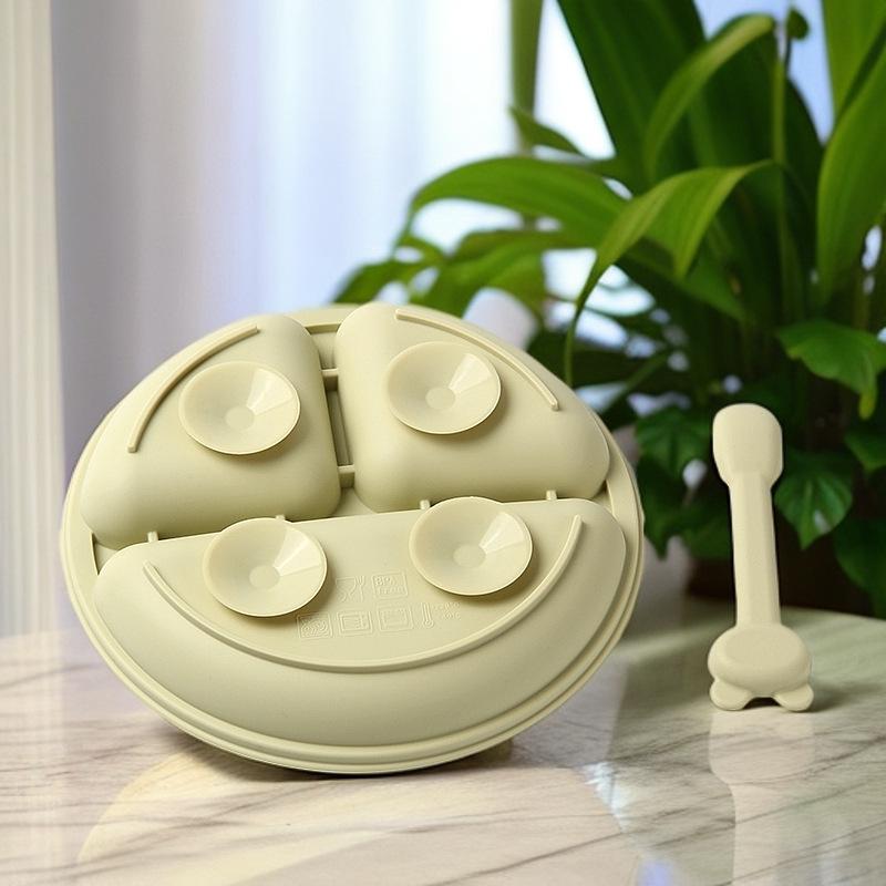 Silicone Smiley Face Suction Plate for Babies - Divided, Drop-Proof Tableware for Feeding & Training