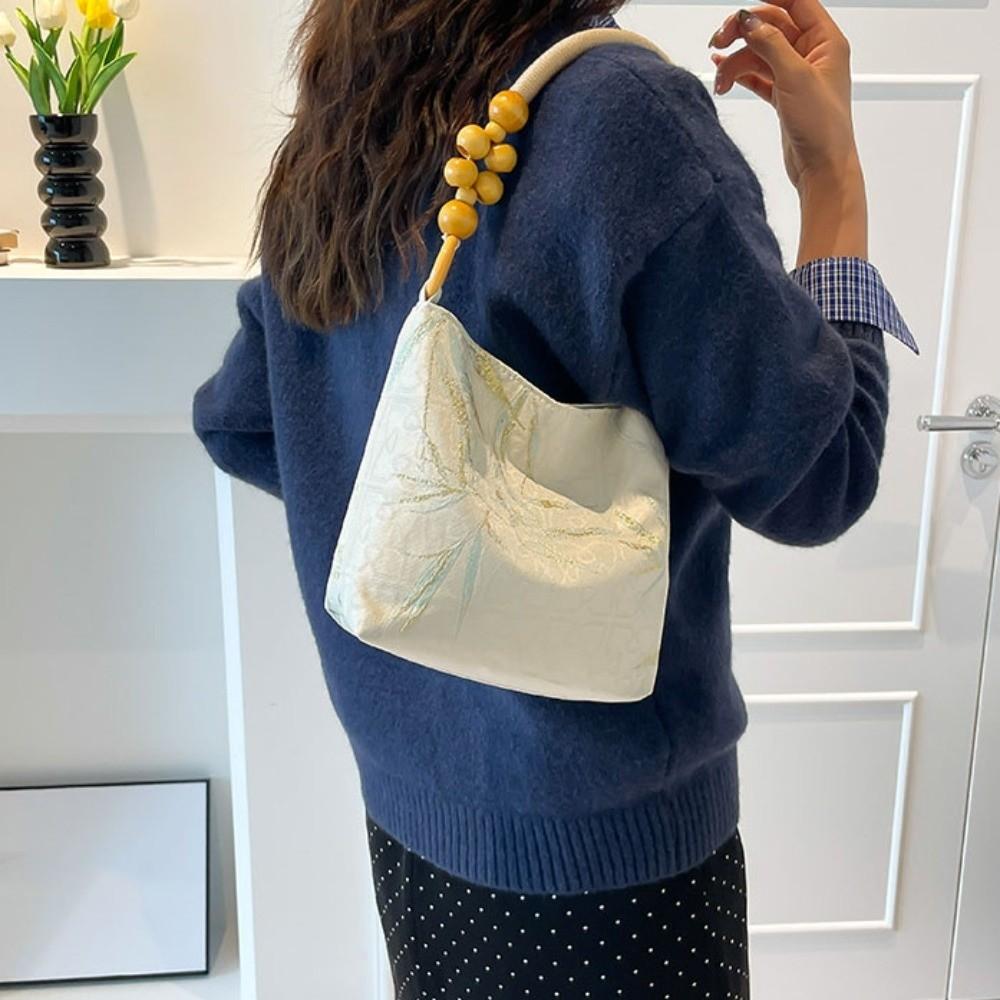 Simple Large Capacity Chinese Style Handbag Bead Sweet Embroidery Shoulder Bag Butterfly French Retro Underarm Bag Travel