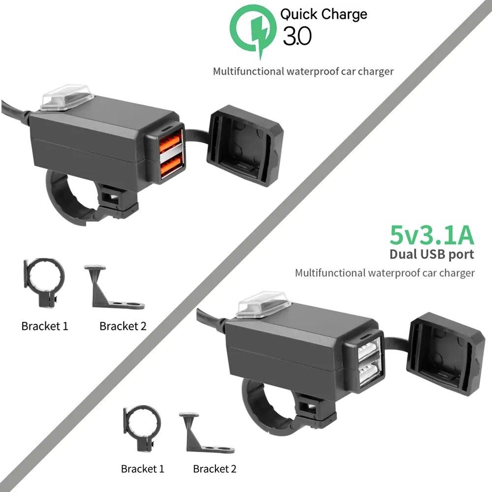 Caricatore USB Per Moto 12V-90V, Doppia Porta Con Interruttore, Impermeabile, Supporta GPS E Smartphone