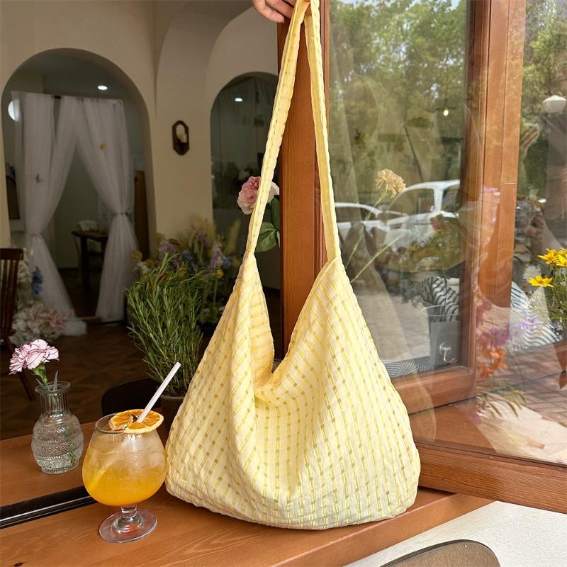 1 Summer new hollow bubble plaid shoulder armpit bag canvas bag fresh candy color messenger bag