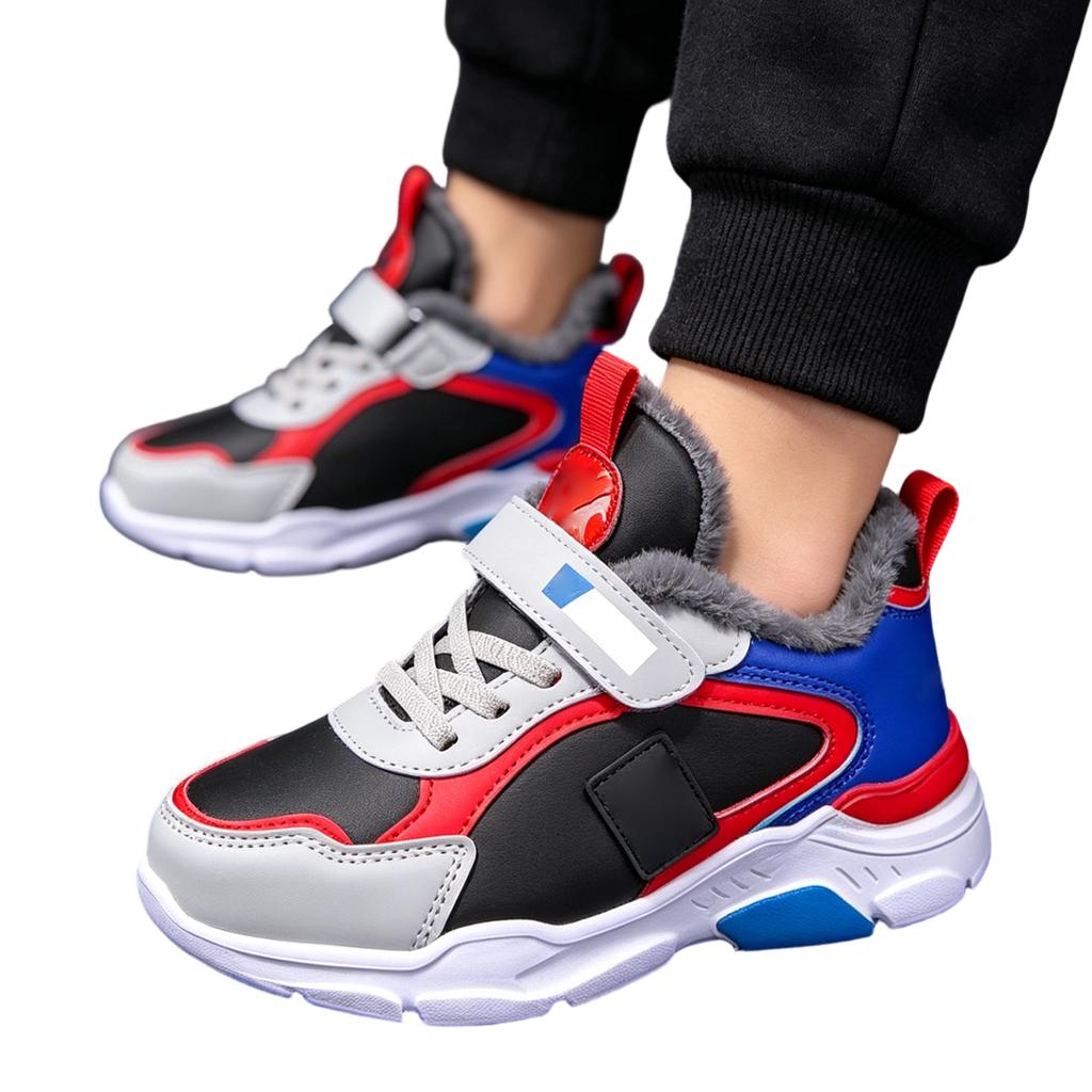 Children's Faux Leather Running Shoes with Plush Lining Durable Sole Lightweight Design Adjustable Strap for Active Kids Outdoor Use