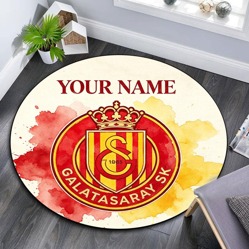 Custom Name,Galatasaray S.K pattern round rug,Carpet Rug for Living Room Bedroom Playroom ,Non-slip Floor Mat,Holiday Gifts and Birthday Gifts.