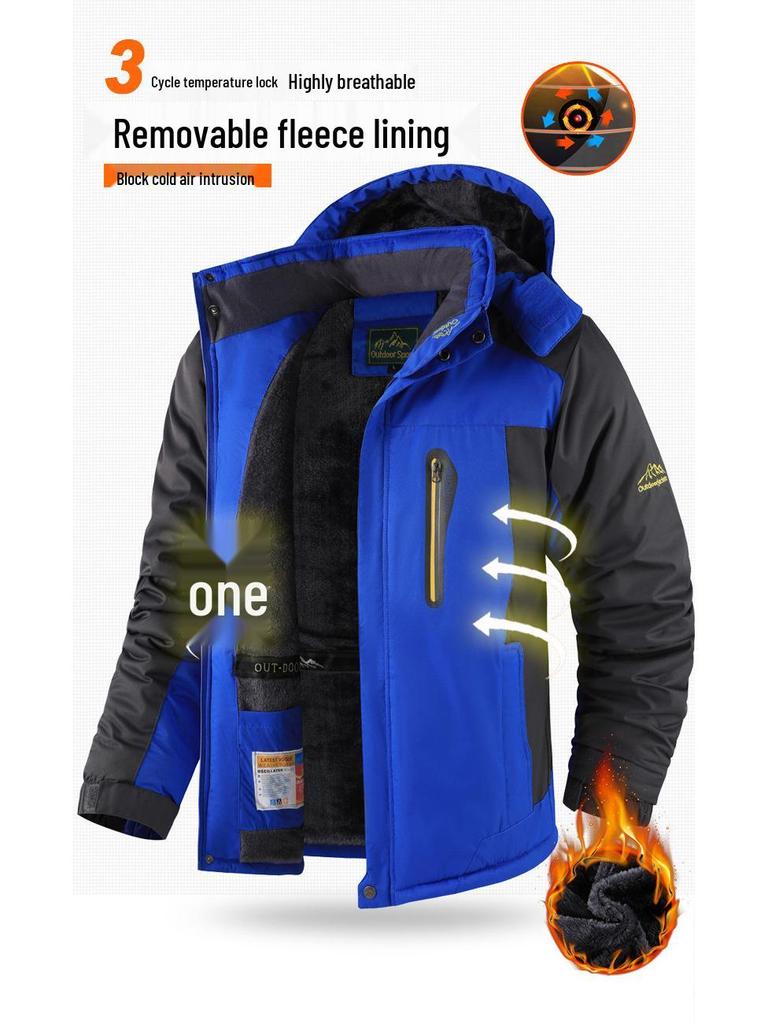 Wasserdichte Winddichte Herren-Outdoorjacke mit Plus-Samt-Futter, Dick gefüttert - Warmer Baumwollgepolsterter Mantel für Herbst und Winter