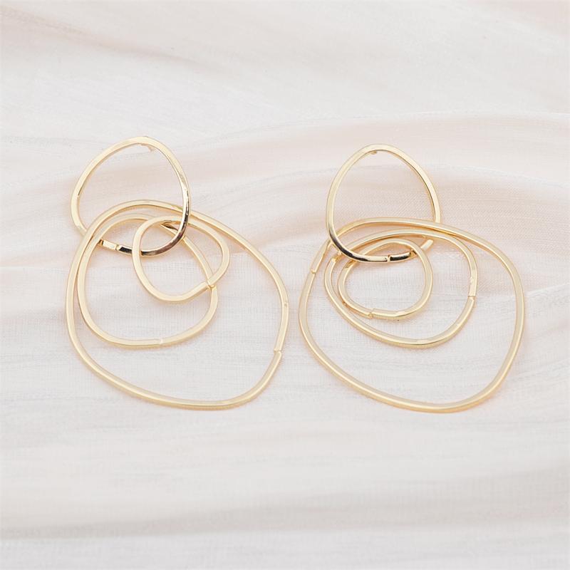 Big Metal Multilayer Circle Round Drop Earrings for Women Irregular Geometric Line Hollow Jewelry