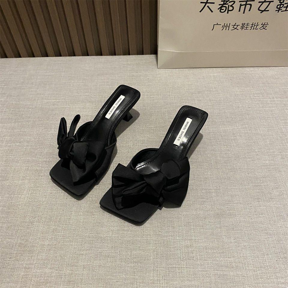 Korean version of high-end skirt slippers 2025 new bow versatile stiletto gentle fairy style high heels