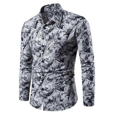 Camisa con estampado de dragón y solapa para hombre, camisas de manga larga con estampado de moda, primavera y otoño