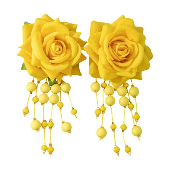 Women Boho Flower Earrings Lightweight Fabric Yellow Flower Ear Studs Holiday Earrings for Parties Beach Summer Vacation