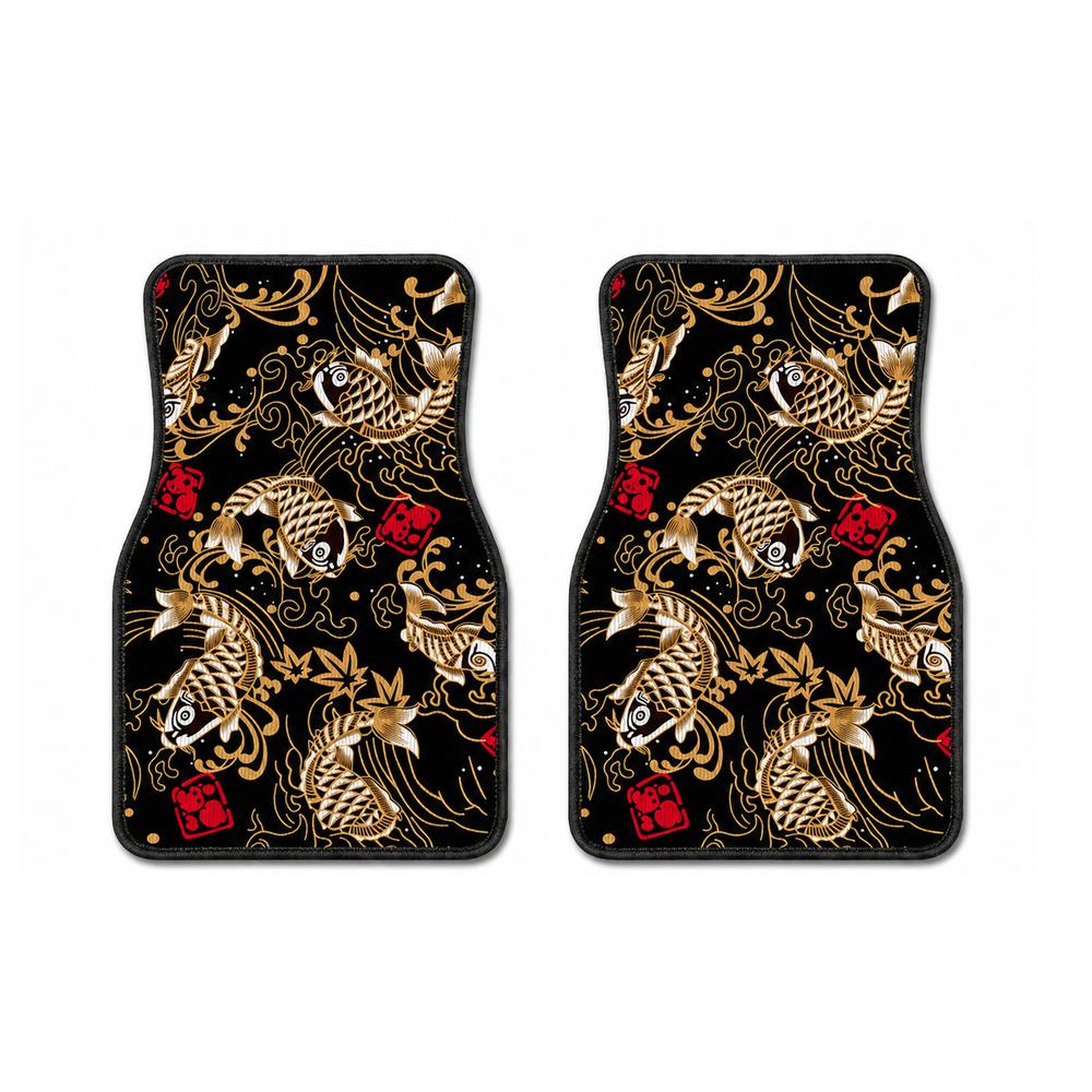 Koi Fish Pattern Car Floor Mats Fabric Car Mat Set New Vehicle Floor Mats Car Interior 2PCS