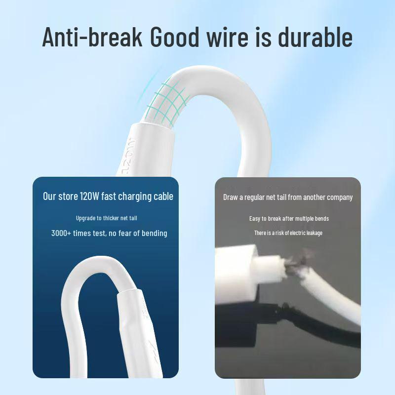 120W Type-C Fast Charging Cable for Huawei, Honor, Oppo - 6A Thickened Design