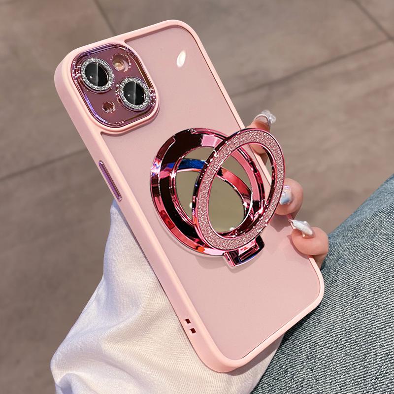 

Магнітний чохол-підставка з дзеркалом для iPhone 15/14 Pro Max: Зірковий Блиск, Повне Покриття, Ударостійкий iPhone 16 Pro рожевий