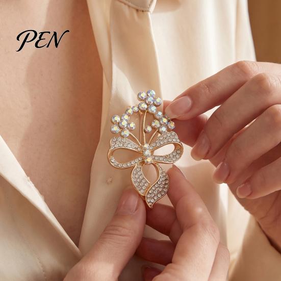 Women Dainty Jewelry Rhinstone Flower Bow Brooch Pin, Hollow Floral Bowknot Retro Alloy for Girls, Decorative Accessory Clothing Bags Scarves Pin