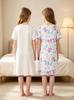 Girls 2-Pack Bow Print Nightgowns, White Short Sleeve Sleep Dresses for 8-12Y, Cute Loungewear
