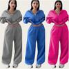 Women's 2 Piece Casual Tracksuit Half Zip Sweatshirt And Elastic Waist Wide Leg Pants Loungewear Set