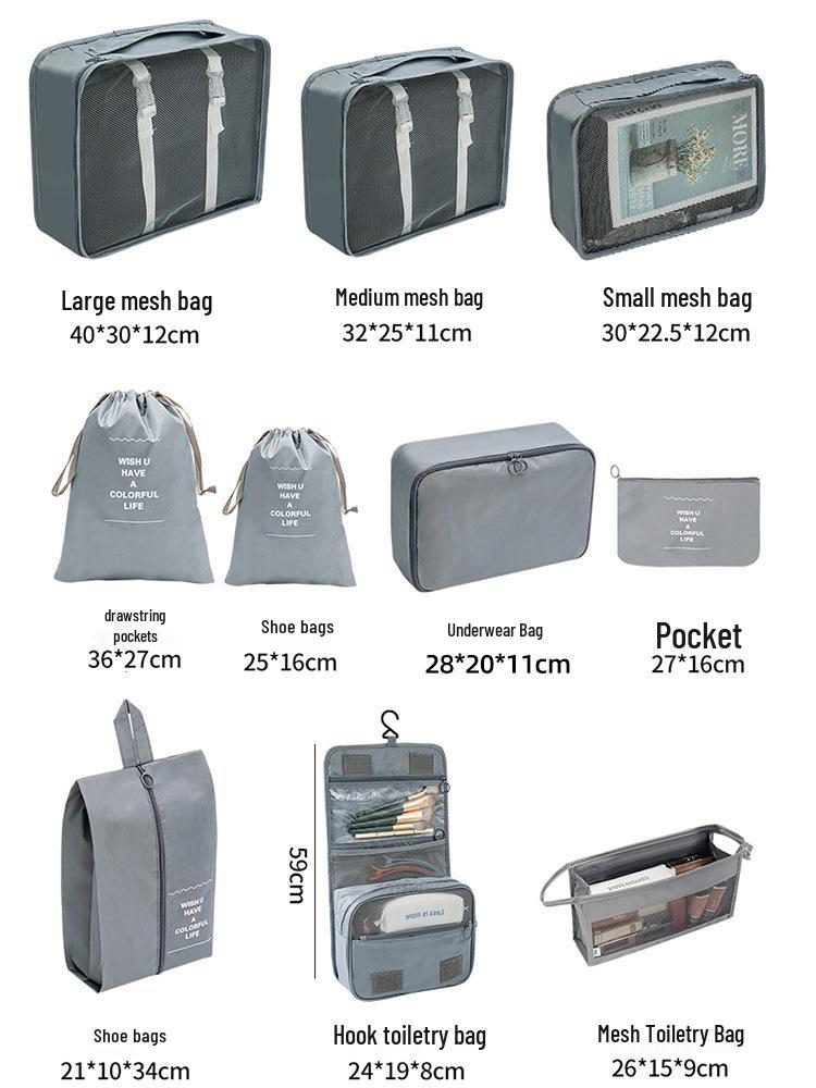 11-Piece Travel Organizer Set: Digital, Toiletry, Cosmetic, Clothes, Shoes, Dustproof Luggage Bags