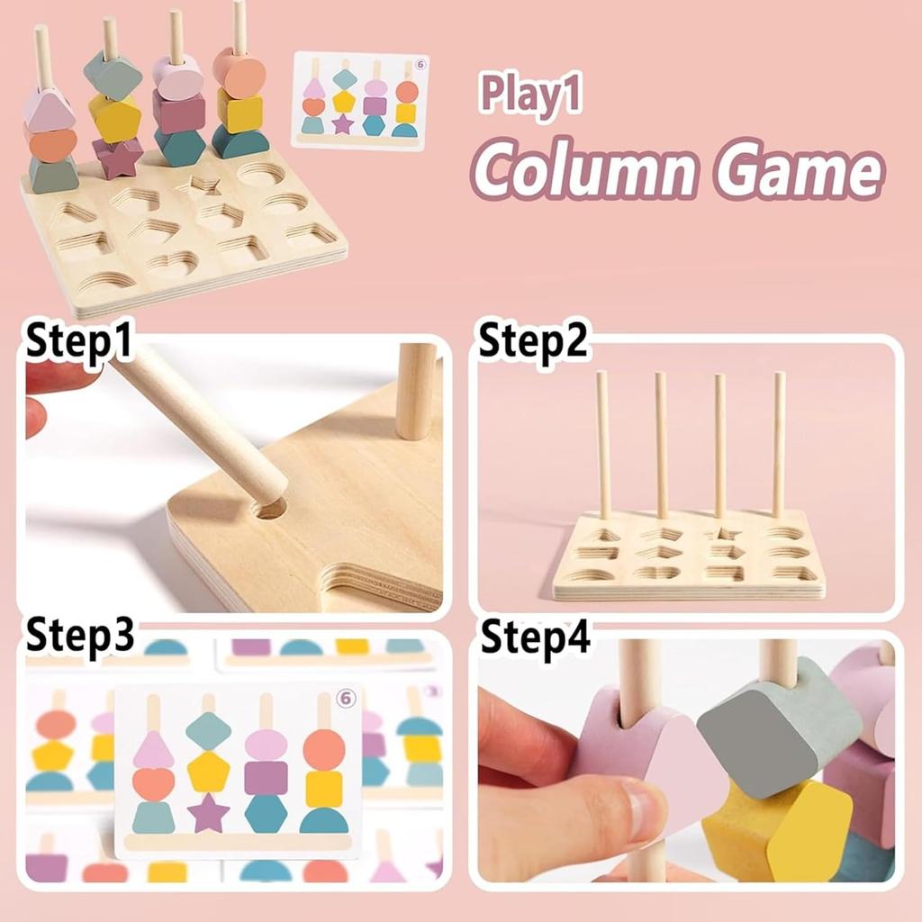 Toys Educational Montessori Wooden Color Shape Matching Puzzle Toy Beaded Threading Rope Game Fine Motor Early Toy for Kids Gift