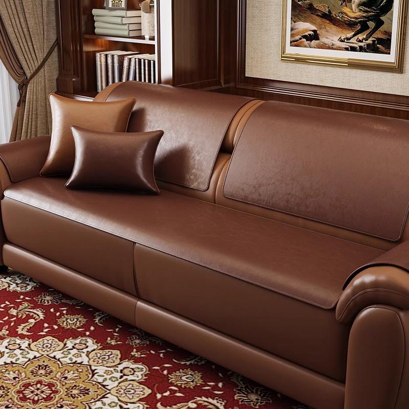 Luxury Faux Leather Sofa Cushion Pad 3-Seater Anti-Slip Slipcover Throw Pillow Cover Modern Minimalist Style