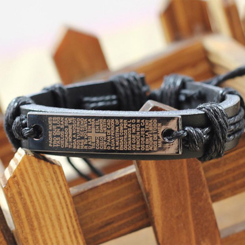SCIONE Cross Scripture Bracelet Religious Handmade Leather Jewelry