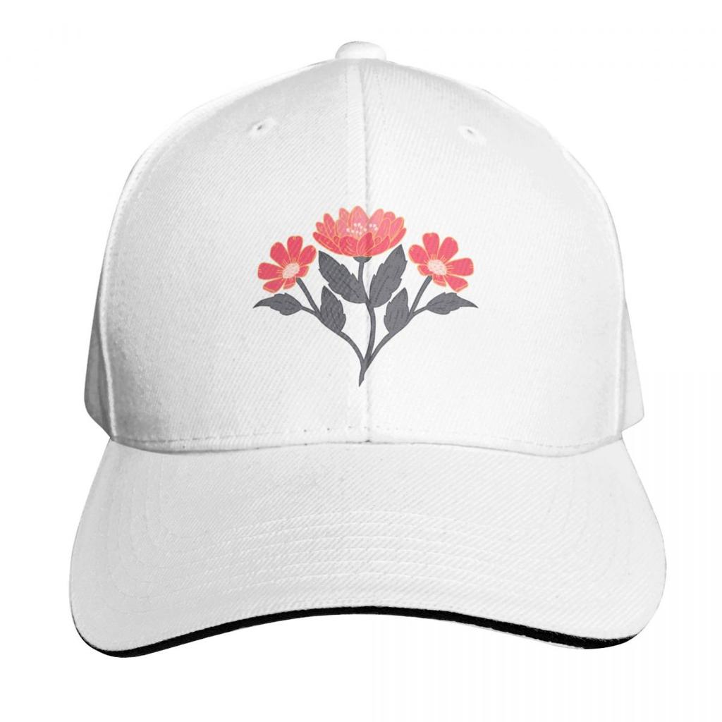Wildflower bouquet floral pattern in red light blue and gray Baseball Cap Hat Unisex For The Sun Snapback Cap black Boy Womens