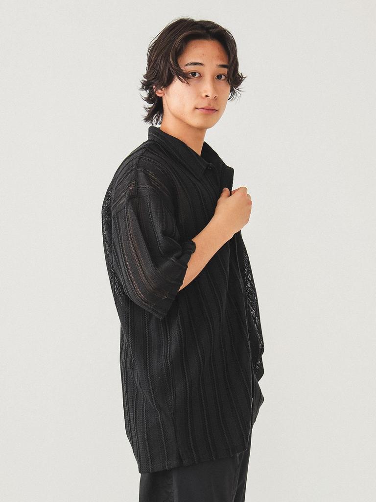 Shirt Mesh Open Collar Shirt SUMIKURO M 11011512147 [BEAMS] S/S Men's