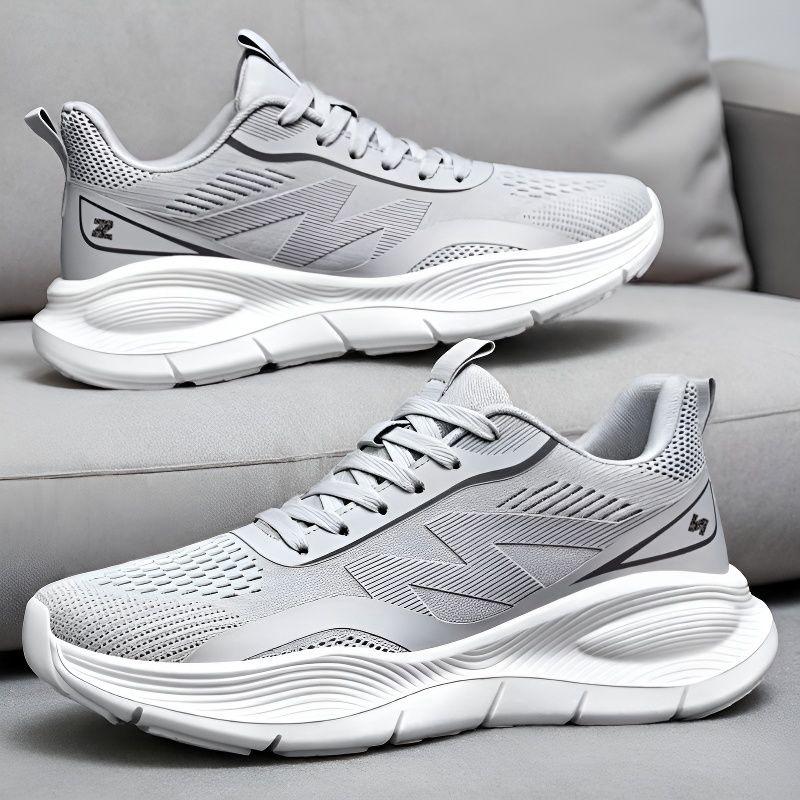 Men's Lightweight Spring Sports Mesh Running Shoes - Breathable, Solid Color, Versatile Casual Wear.