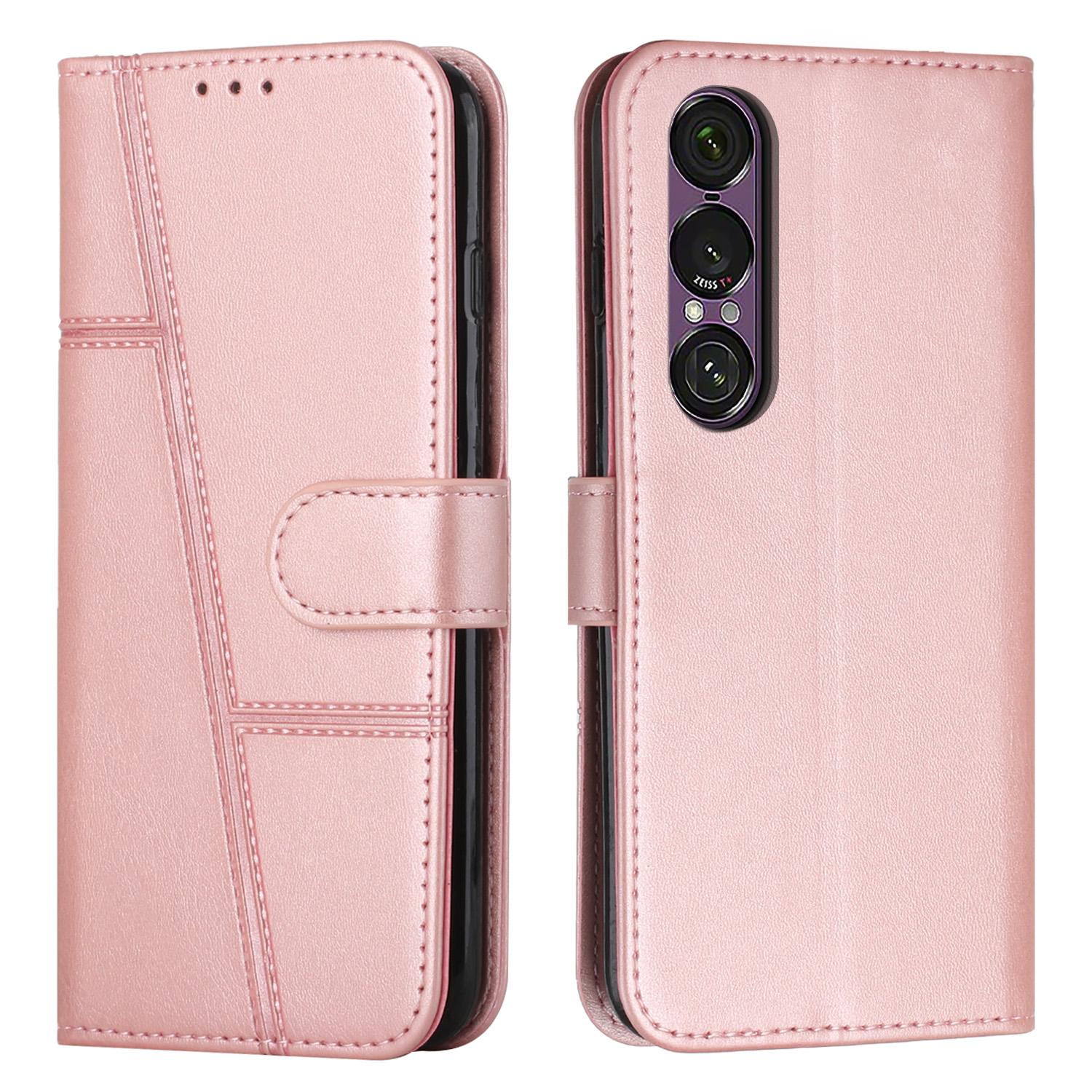 

For Sony Xperia 1 VII Case Leather Stand Protective Phone Cover Rose Gold