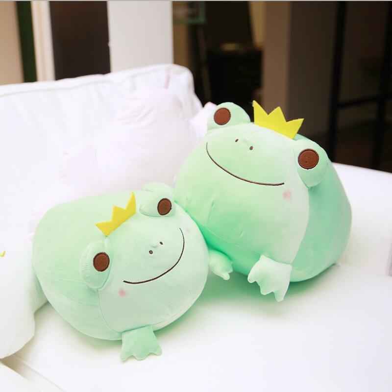 Cute Crown Frog Plush Pillow Kawaii Smile Cotton Stuffed Dolls Birthday Gift Soft Toy