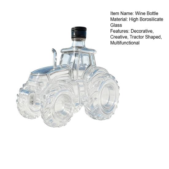 Traktorenförmiger Whiskey-Karaffe, 300ML Weinflasche mit Deckel, Klare Glasflasche für Whiskey Wein Spirituosen, Einzigartiges Neuheit Barzubehör Geschenk für Whiskey