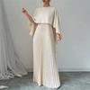Damen Elegant Rundhals Unregelmäßiger Schal & Weste Plissee Kleider Herbst Einfarbig Mantel 2 Stück Set Lose Abendkleid Urlaub