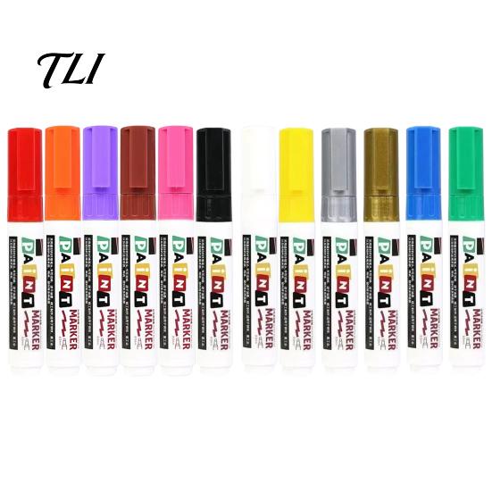 Plastic Surface Paint Pens 12 Colors Flat Tip Marker, Oil Based Broad Pen for Metal Tire Steel Glass Leather, Waterproof Quick Dry Touch Up
