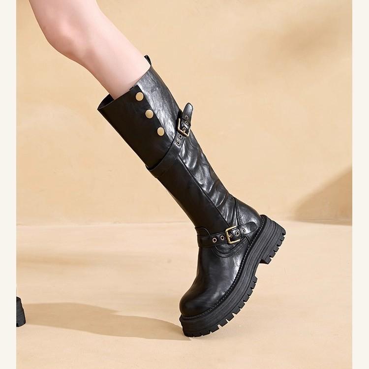 2025 Autumn and Winter New Small Thick Leg Boots Knight Boots Black Thick-soled High Boots Boots Women