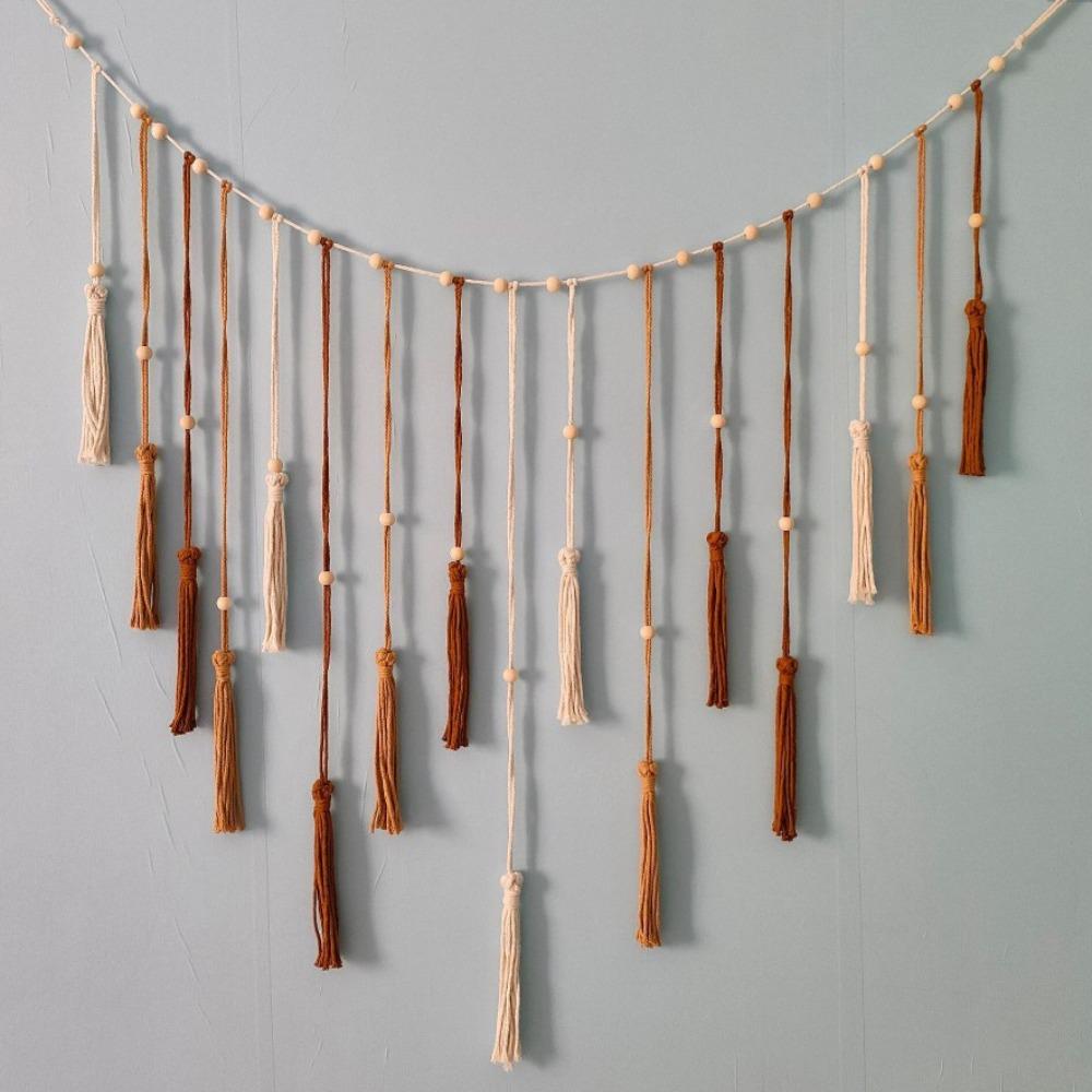 120x75cm Bohemian Wall Hanging Natural Fiber Macrame Tapestry Leaf Handwoven Tapestry with Tassels Living Room Bedroom Wall Art