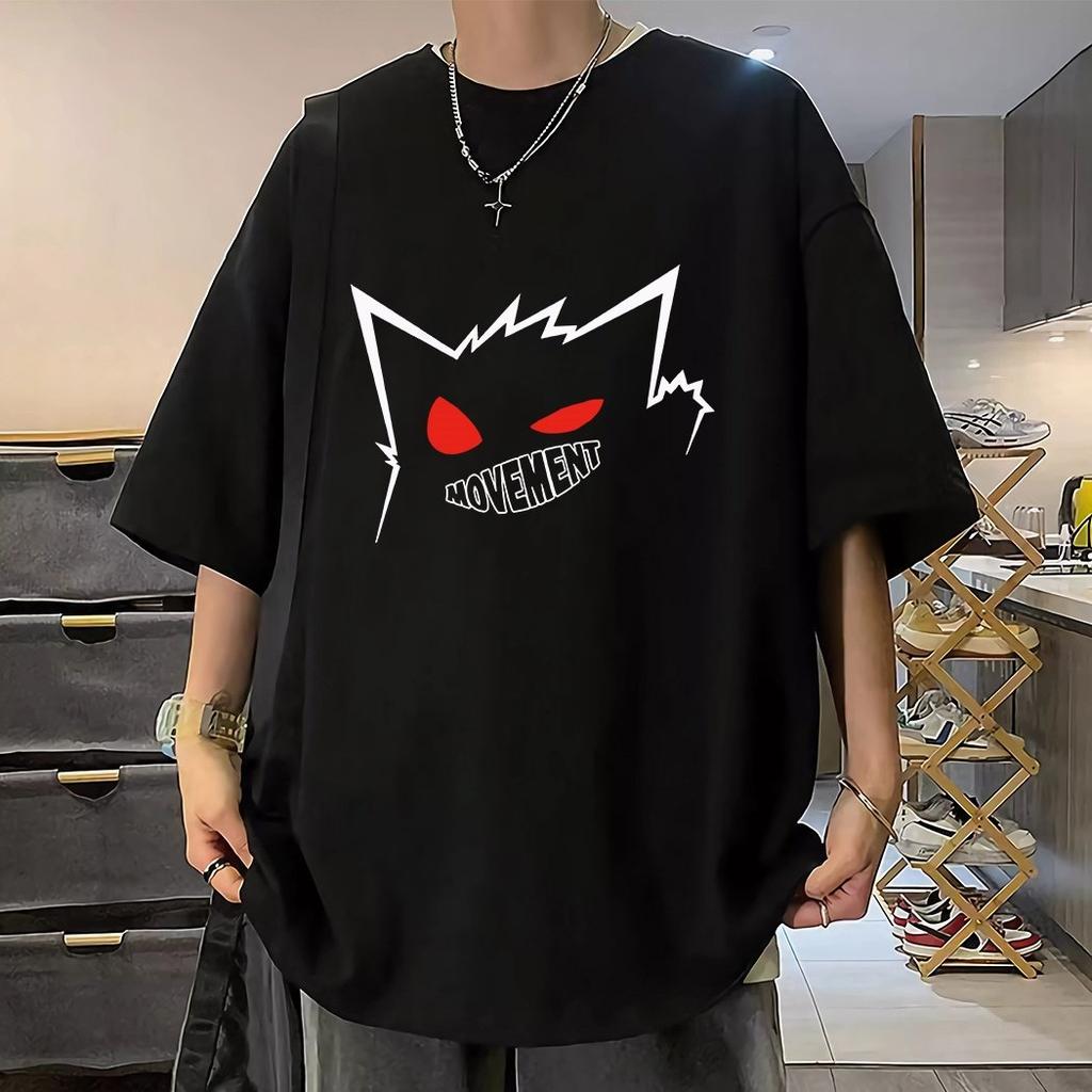 Japanesestyle Heavyweight Pure Cotton Shortsleeved Tshirt for Men Loosefitting Cartoon Pokémon Style Casual Shirt for The