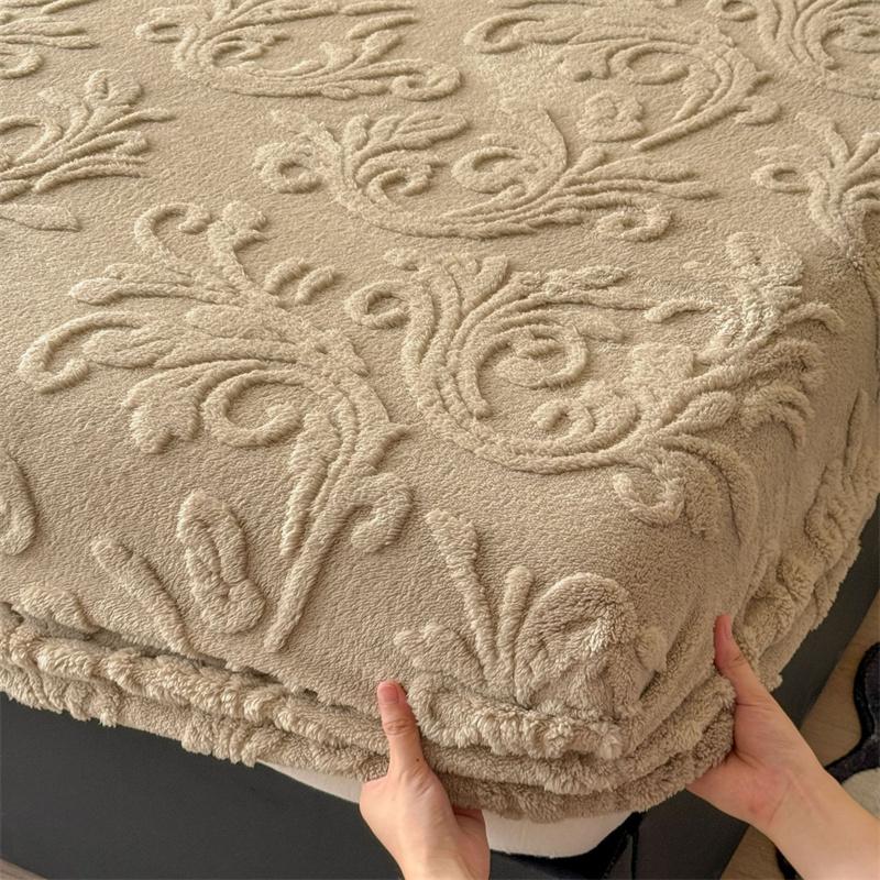 1PCS Plush Embossed Fitted Sheet Thick Warm Bedding for Autumn Winter Soft Comfortable Fabric Deep Pocket Design for Queen King Single  No Pillowcases