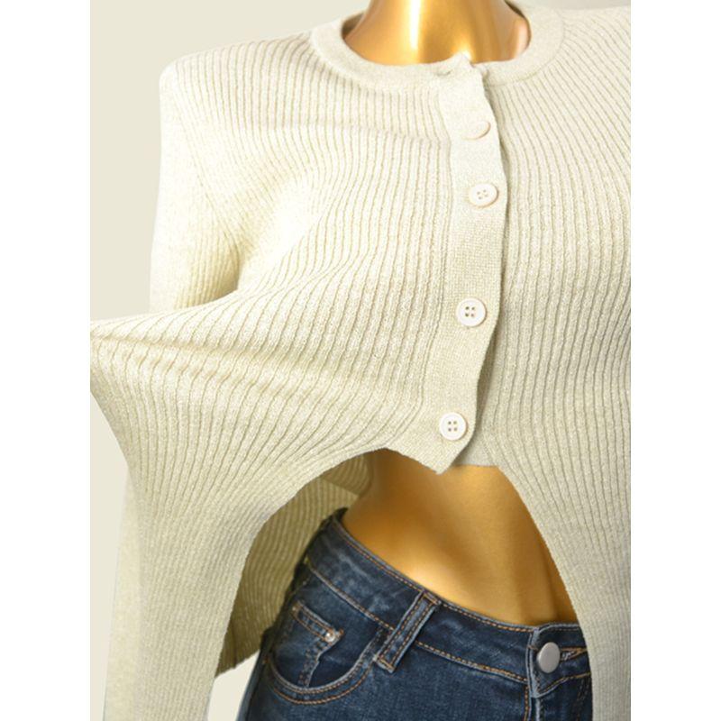Irregular Design Knitting Cardigan Long Sleeves Sweater Female New Arrival Side Button Slit Slim-Fitting Slimming Coat