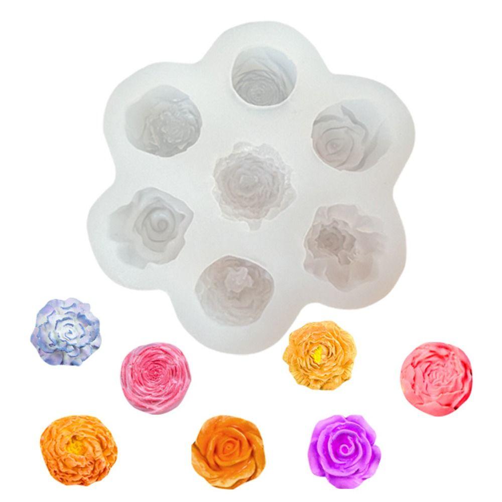 7-fache Schokoladenkuchen-Backform 3D Rose Pfingstrose Kerze Seife Form Neue Blumen Silikonformen