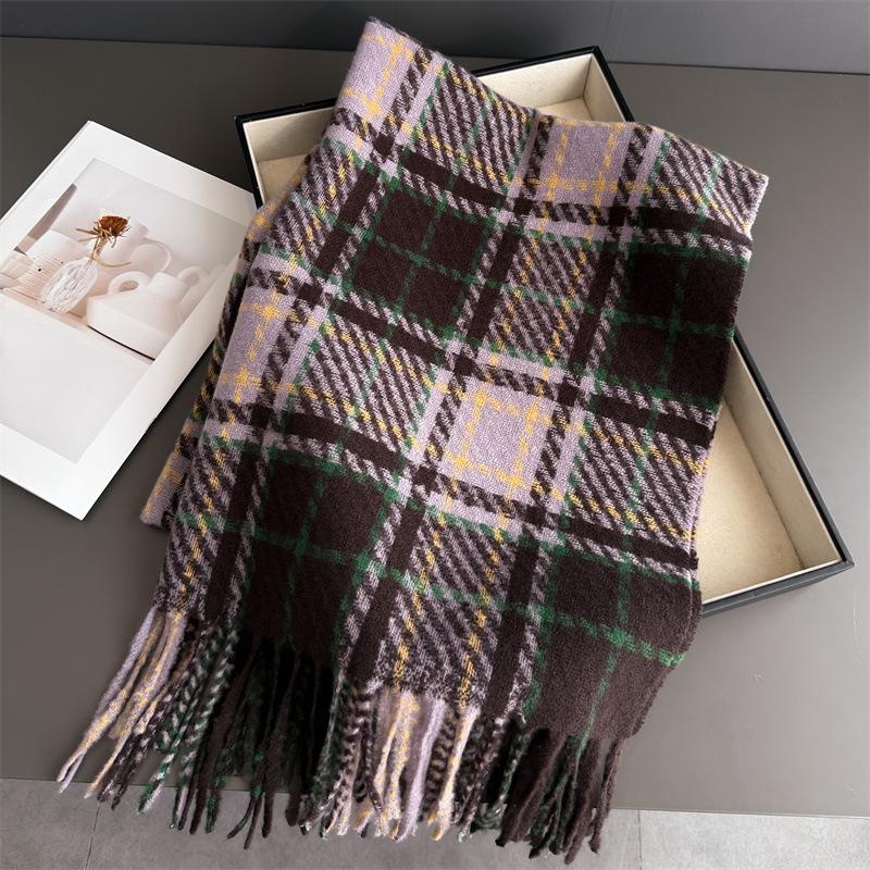 Plaid Atmosphere Autumn And Winter Warm Scarf Women'S Shawl Versatile Commuter Circle Yarn Fringed Imitation Cashmere Scarf