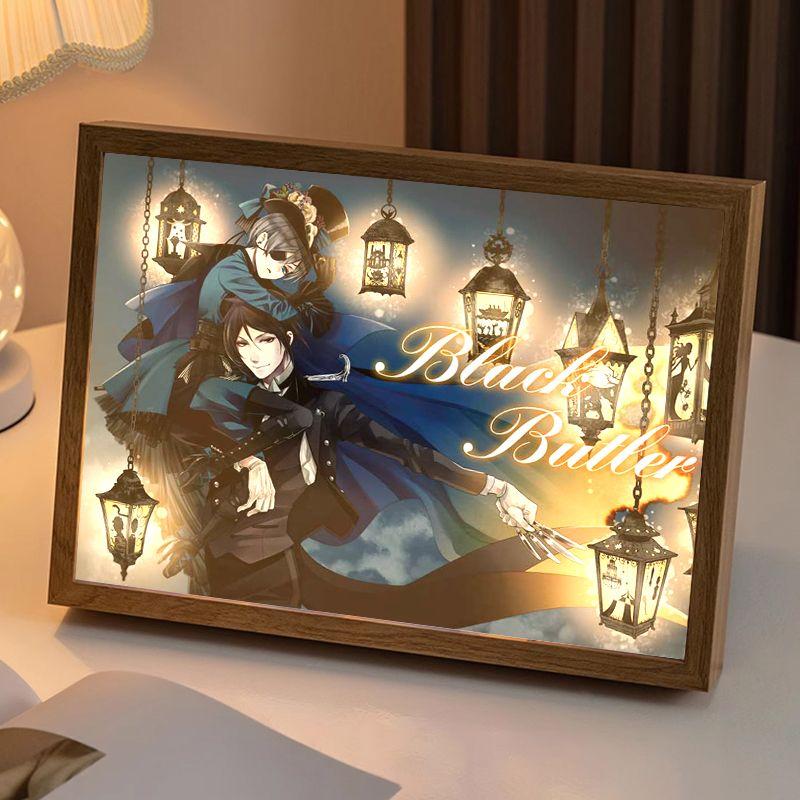 22cm/8.66in Kuroshitsuji Anime Figures 3D Light Painting Sebastian Peripherals Led Night Lamp Table Top Bedroom Collectible Gift