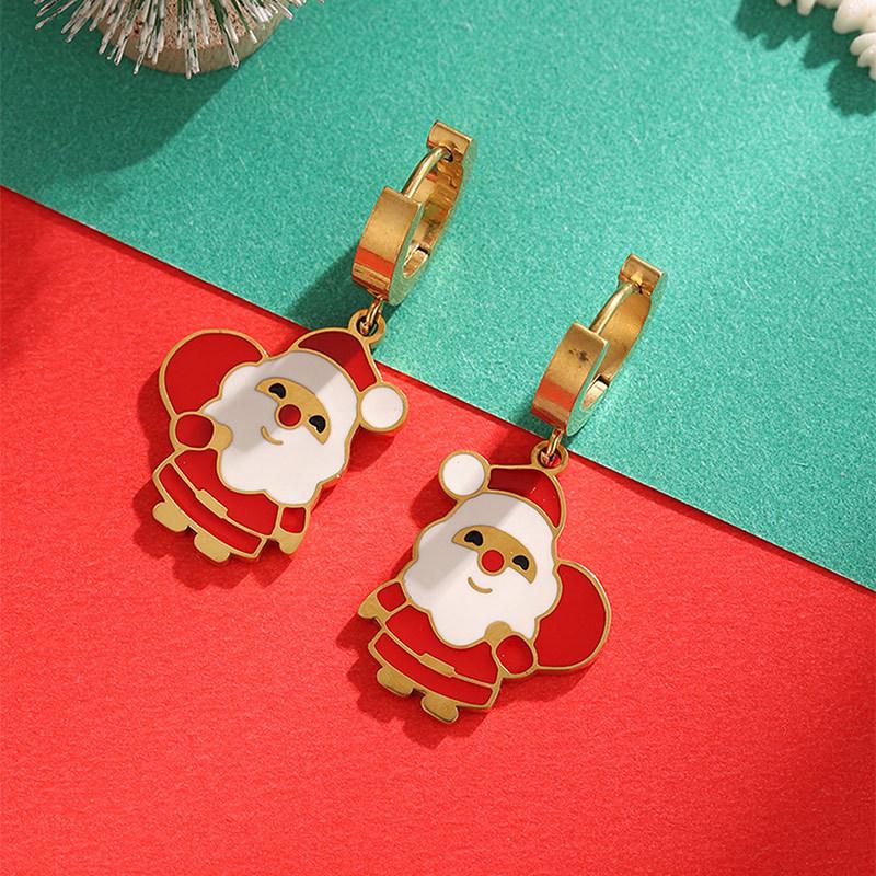 Charming Cartoon Christmas Tree & Reindeer Santa Pendant Earrings - Stainless Steel
