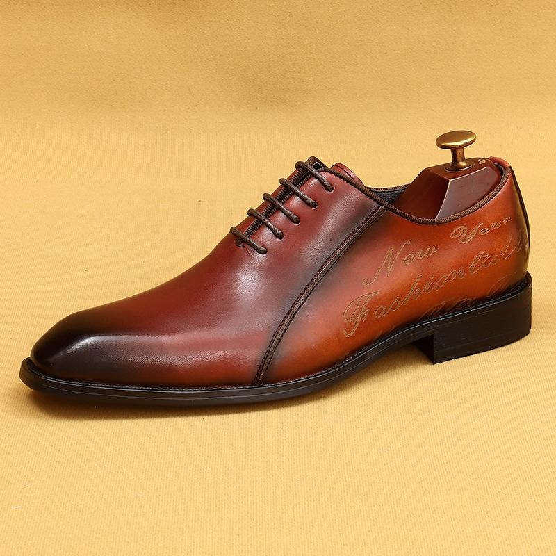 

Деловые туфли-оксфорды, британские цветные туфли с острым носком, мужские туфли, на шнуровке, кожаные туфли ручной работы 42 тёмно-рыжий