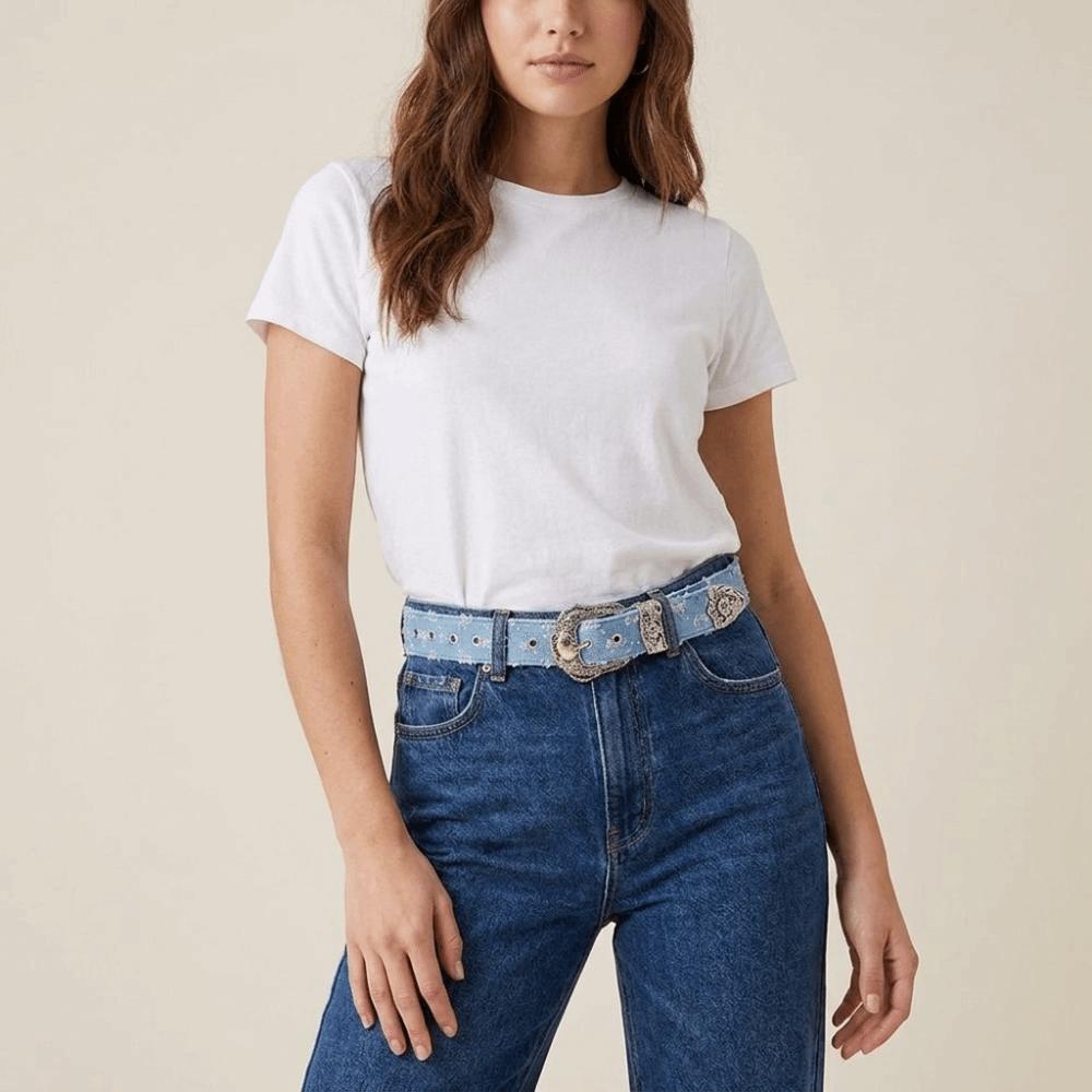 Korean Style Sequin Belt Harajuku Denim Wide Belt Casual Metal Buckle Belt  Jeans