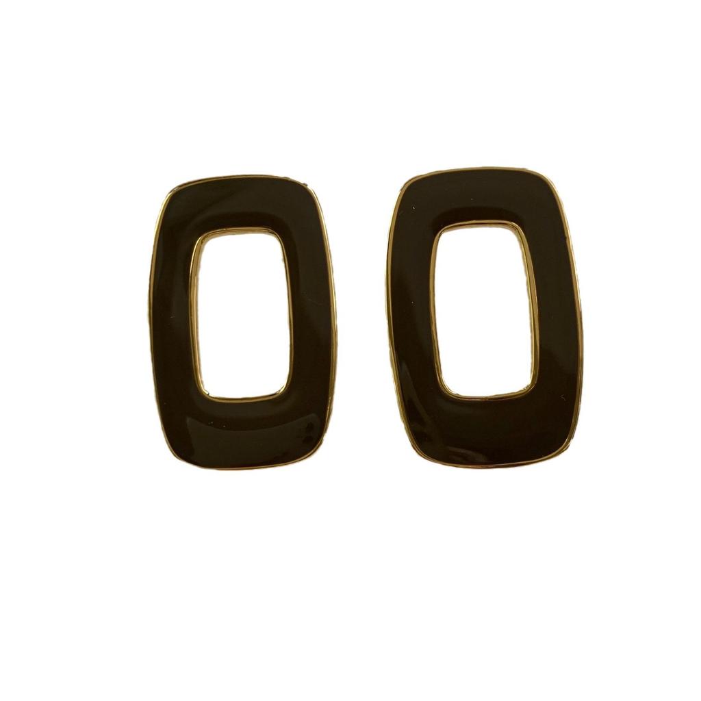 Metal Wind Hollow Geometric Square Drop Glaze Stud Earrings Versatile Earrings Pendant Design Advanced Temperament Earrings