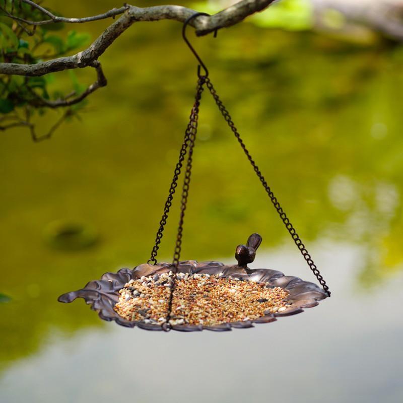 ABBP-Hanging Bird Feeder-Leaf Chain Design-Iron Art Garden Decorative Bird Feeding Station