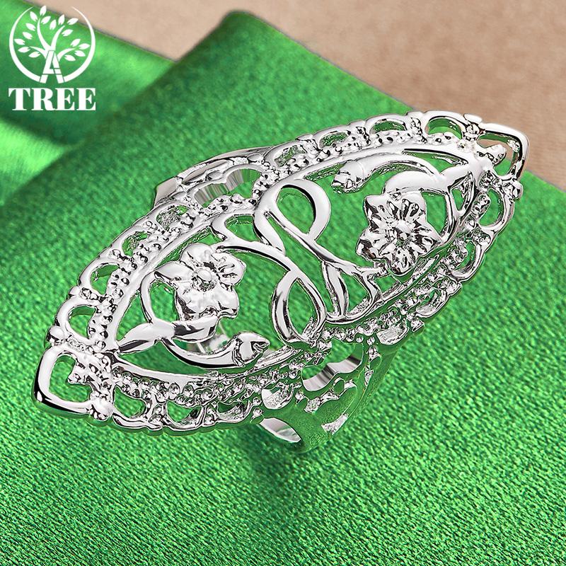 Beautiful 925 Sterling Silver Carved Flower Wedding Ring Fashion Charm Party Design Jewelry Accessories For Men And Women