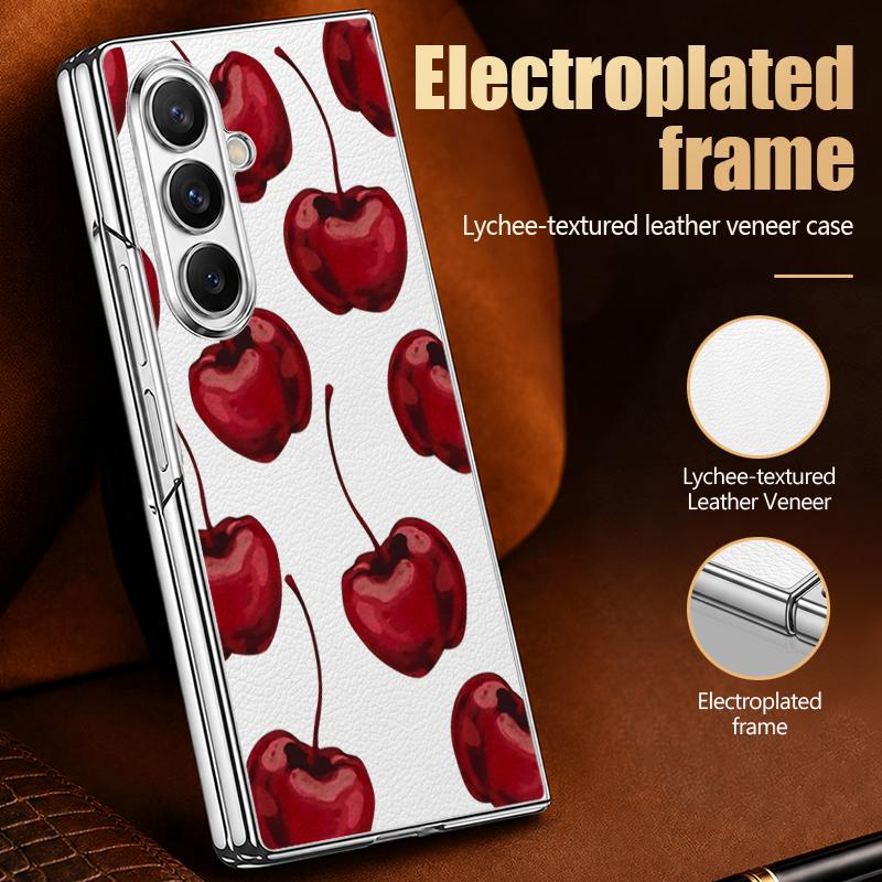 Cherry Fruits Print Case For Samsung Z Fold 8 Ultra 7 6 5 Luxury Plating Leather Skin Hard Phone Cover For Galaxy Z Fold8 Fold7 Fold6