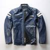 Stand-up collar first-layer cowhide leather jacket men's Harley two-bar locomotive leather jacket